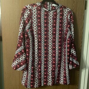 Crown and Ivy red, pink, white, and black floral long sleeve blouse